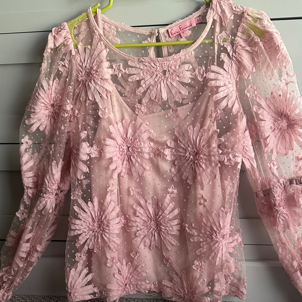 Beautiful sheer pink flower top with camisole